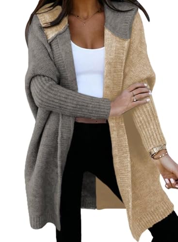Image of Astylish Women 2026 Fall Clothes Outfits Hooded Knit Cardigan Sweaters | Open Front, Long Sleeve, Color Block, Fashion Clothing, Outwear Coats