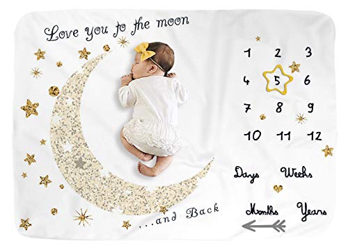 Image of Baby Monthly Milestone Blanket for Boy and Girl,Monthly Blanket for Baby Pictures,Baby Photo Blanket for Newborn (Golden Moon, 40" x 60")
