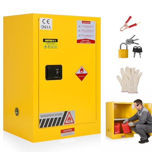 12 Gallon Dangerous Storage Explosion Proof Cabinet 22.8in W X 18.1in D X 35in H F﻿lammable Liquid Storage Cabinet Steel for Industrial Applications