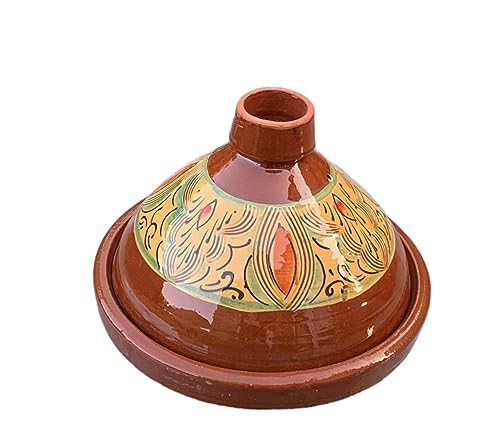 Large Moroccan Terracotta Tagine Cooking Pot | Hand-thrown & Hand-painted | Serves 4-6 | 32cm | Lead Free Certified | Authentic Tradional Pottery | Pattern May Vary