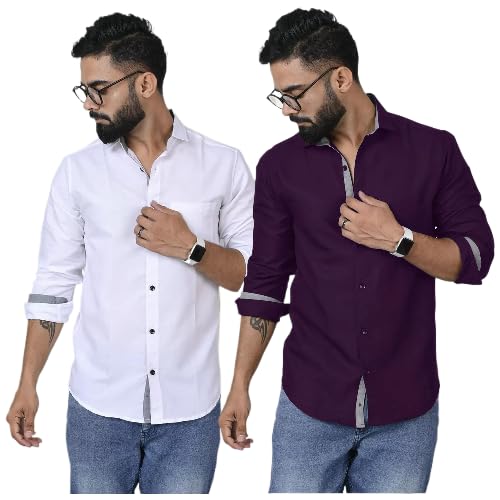 Image of Pinkmint Shirt for Men Cotton Soild Shirt & Spread Collar Long Sleeve Shirt Formal, Travelling