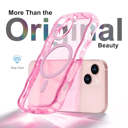 Pepmune Magnetic for iPhone 15 Plus Case Clear, Sparkly Bling Glitter Cute Curly Wave Transparent Cover for Women Girls Compatible with MagSafe TPU Shockproof Phone Case for iPhone 15 Plus,Hot Pink by Pepmune - Used condition - Image 3