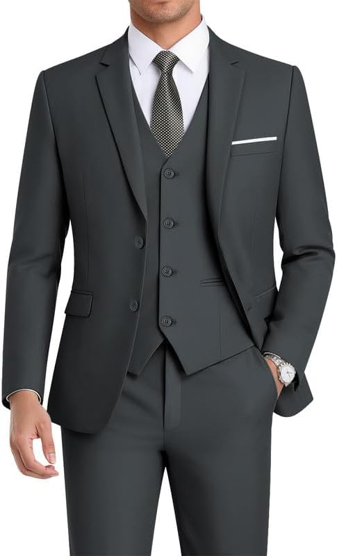 WEEN CHARM Men's 3-Piece Slim Fit Suit Set-2-Button Blazer,Vest & Pants-Formal Wedding,Prom,Party & Business Tuxedo