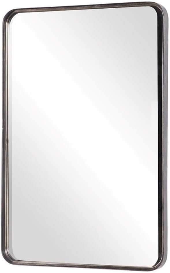 BOWERY HILL Contemporary Accent Mirror, 36.125 in H x 23.875 in W, MDF and Iron Metal Frame, Dark Bronze Finish with Gold Highlights, Modern Industrial Design for Living Room, Bedroom or Entryway