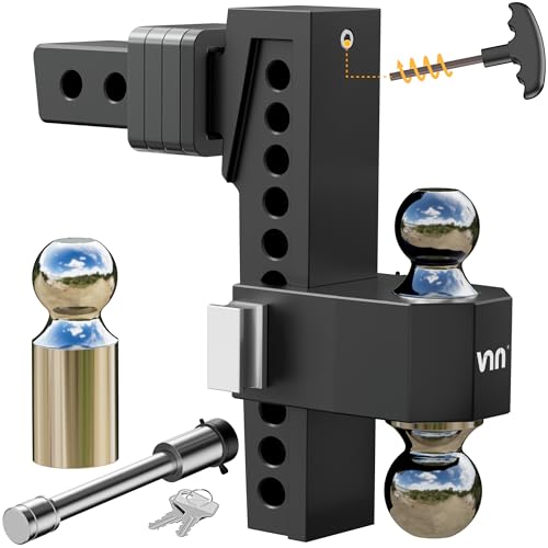 VNN 10 Inch Drop Hitch 2 Inch Receiver - Interchangeable 3 Solid Ball Mount 1-7/8 2 2-5/16(15 000 LBS GTW) Heavy Duty Aluminum Adjustable Trailer Hitch with Pads and Locking Sets Black