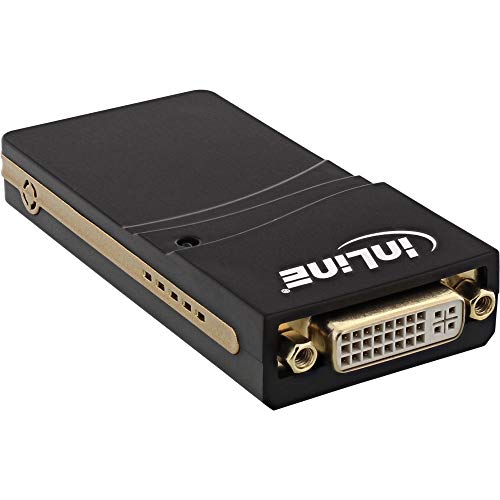 InLine 33283 USB Grafikkarte, USB 2.0 zu DVI, mit DVI zu VGA und DVI zu HDMI Adapter, max 2048x1152