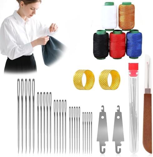 Big Eye Steel Sewing Needles Kit, 2026 New Big Eye Steel Needles Set for Hand Sewing, Stainless Steel Needles, Long Thin Handmade Quilting & Sewing Needles Kit for Home (36 pcs)