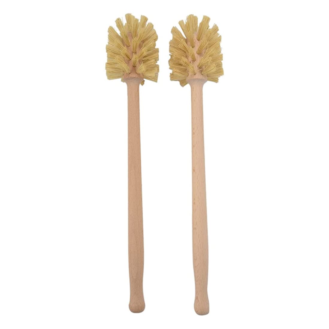 2pcs Wood Toilet Brush With Strong Hemp Bristles - Beechwood Handle, 360° Cleaning Power