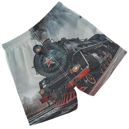 Pigsaly Boys Swim Trunks Old Black Red Soviet Steam Train Boys Board Shorts Swimsuit Swimwear Summer Bathing Suit S2