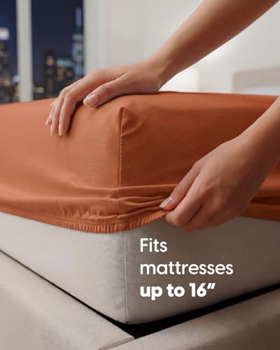 Image of Sleepy Town King Size Bed Sheets - 3 Piece - NO Flat Sheet Included - King Sheet Set - Soft, Comfy & Cooling - Easy Care - Wrinkle & Fade Free - Brushed Microfiber - Deep Pocket Sheets (Terracotta)