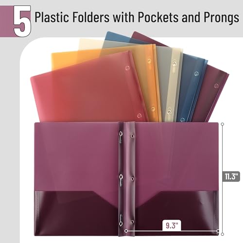 image for Mr. Pen- Translucent Plastic Folders with Pockets and Prongs, 5 Pack, 