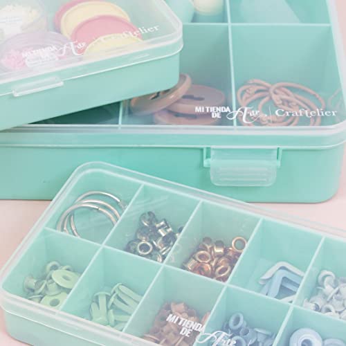 Image of Craftelier - Organizing Box with 10 Compartments for Scrapbooking and Craft Materials | Dimensions 26.5 x 17.8 x 4.2 cm (10.4 inch x 7 inch x 1.65 inch) - Turquoise and Transparent Color