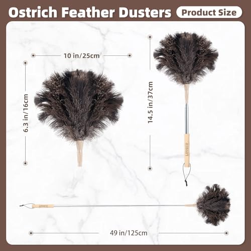 Image of Ostrich Feather Dusters for Cleaning Kit - Soft Feather Duster Extendable | Reusable Extendable to 49 inches for Cleaning Ceiling Fan, High Ceiling, Blinds & Retractable Small Duster for Keyboard, Car