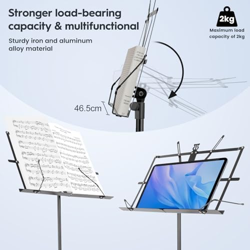 Foldable Music Stand Stable 2 in 1 Dual Use Music Stand Guitar Height Adjustable Music Stand with Carry Bag Music Stand for Children and Adults - View 8