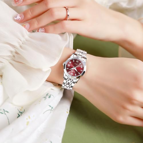 Image of OLEVS Watches Women with Date Silver Stainless Steel Luxury Ladies Watches with Small Writs Diamond Watches for Women Waterproof Elegant Dress Quartz Analog Women's Wrist Watches Reloj de Mujer