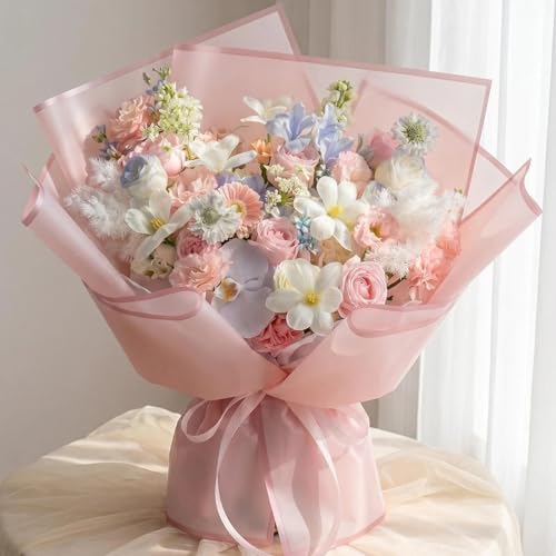 24 Stück Weiß und Rosa Papier für Blumenstrauß Mattes Wasserdicht Blumenpapier mit Rand Verpackung TUIOLUI Blumenstrauss Geschenkpapier Bouquet Blumen Papier - 58x58 cm