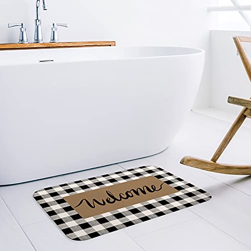 Welcome Mats For Front Door-Outdoor Indoor Kitchen Mat Retro Black And White Buffalo Plaid Door Mats For Home Entrance Non-Slip Bathroom Rugs Washable Floor Mats For Sink/Porch 16X24Inch #TOP3