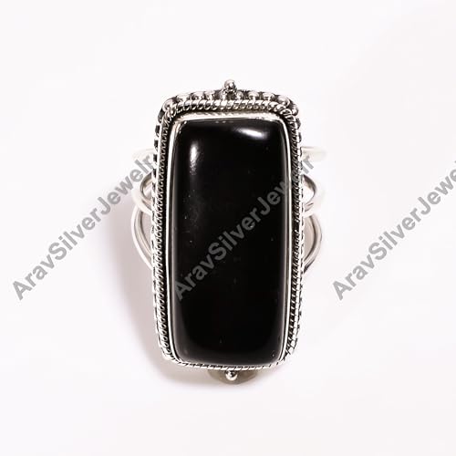 Bague obsidienne dorée pierre précieuse brune argent Sterling 925