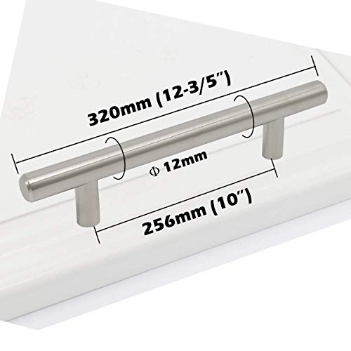 Gobrico Brushed Nickel Cabinet Handles 10 Inch Hole Centers, T Bar Modern Drawer Pulls Door Knobs,Satin Nickel Stainless Steel Cabinet Hardware 12.6 Inch Total Length,Pack Of 5 #TOP2