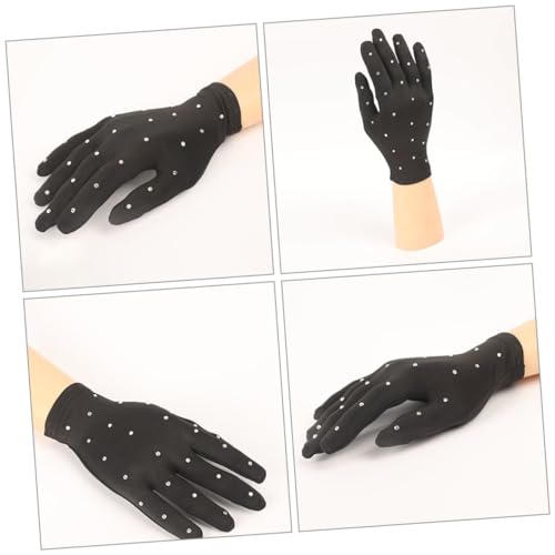 Mikikit Decorative Figure Skating Gloves for Girls 2-Pack Crystal-Embellished Performance Gloves Non- Dance and Stage3