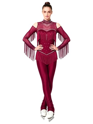 Combinaison de gymnastique pour femme avec jupe à franges