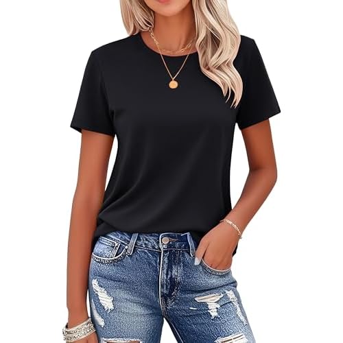 MAGCOMSEN Women's T Shirts Cotton Short Sleeve Shirts Crew-Neck Summer Tops Classic-Fit Tees Breathable Casual Clothes