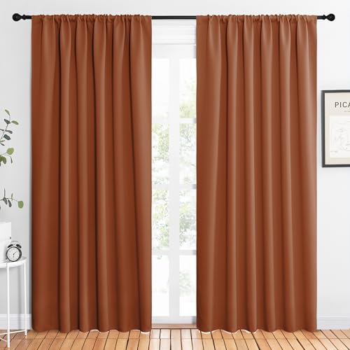 NICETOWN 2 Panels Blackout Curtains, Rod Pocket Thermal Insulated Drapes 84 inches Long, Easy-Care Modern Home Decoration Sunshades for Guest Room, Living Room, Office, 62 x 84 Inch, Burnt Orange