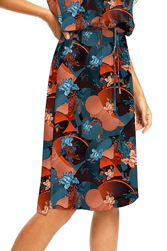 Image of Simier Fariry Women Summer Short Sleeve Hide Belly Midi Casual Dress Floral Multicolour M