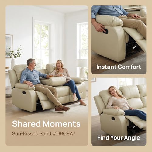 Image of Leather Power Recliner Sofa Set, Leather Recliner Couch Sets with Multi Angle Reclining, 3 Piece Sectional Sofa with USB Charging Port for Home Theater, Living Room, Office, Beige