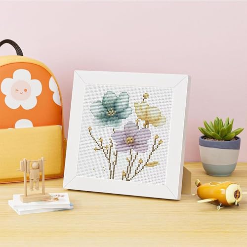 Image of Tiwabb Cross Stitch Kits for Adults Beginners,Flowers Cross Stitch Kits with Framed,Embroidery Kit for Beginners,Partial Floral 11CT Cross-Stitch Arts and Crafts for Adults 7x7inch