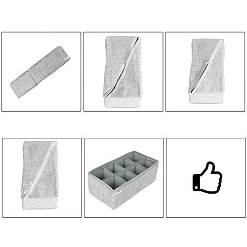 Image of HOKIPO Non-Woven Fabric Undergarment Organizer Storage Box for Drawers Bra Panty Socks Tie Lingerie Organizer for Wardrobe, Grey, 8 Grids (IN-334-GRY)