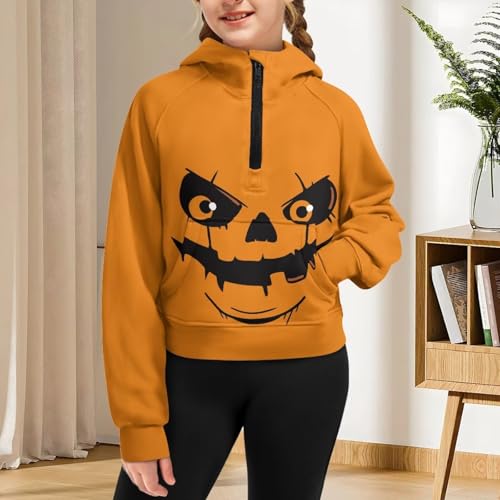 Half Zip Up Hoodie for Girls 5-14 Years Old Long Sleeve Sweatshirts with Pockets Casual Athletic Top for Kids3