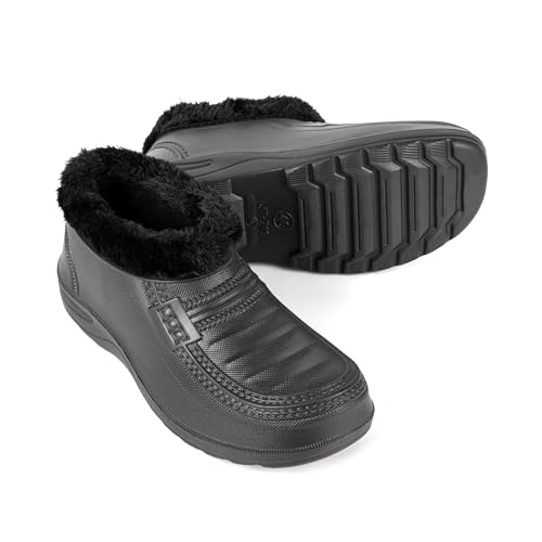 HEYO Gummistiefel Unisex gefüttert Clogs Damen Herren Winterstiefel Leicht EVA Gartenschuhe (Schwarz, EU Schuhgrößensystem, Erwachsene, Numerisch, M, 43)