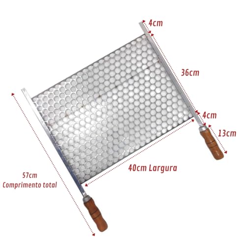 Kit Grelha Moeda Inox 40x36 + 2 Espetos 50cm Cabo Madeira
