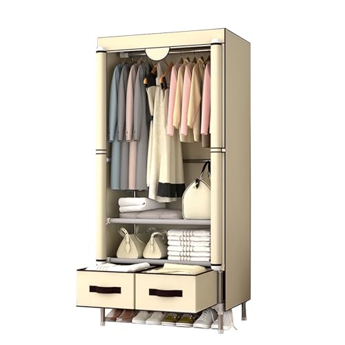 ワードローブ 大容量 クローゼット おしゃれ 簡単組み立て式、全閉ジッパーデザイン 防塵 ワードローブ 不織布 カバー付き、ハンガーラック 洋服収納 洋服ダンス 洋服ラック 衣類収納、大型・小型 シンプル収納棚 様々なサイズ 幅75-185×奥行45×高さ