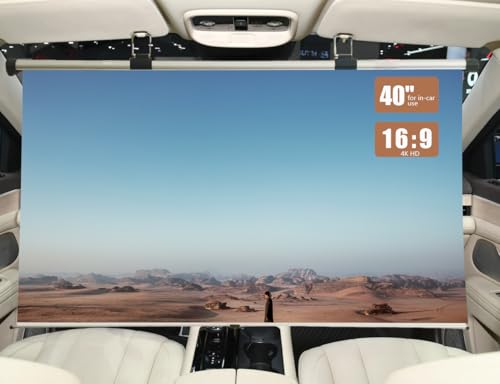 Image of Portable Projector Screen for Car, 40 inch 16:9, Pull Down and Auto Rolling, Foldable and Small, Retractable Projection Screen Mini, 4K HD Screen for Car, SUV, RV and More (One-Click Auto Rolling)