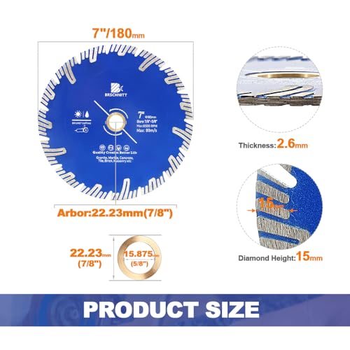 Diamond Turbo Cutting Blade 7",BRSCHNITT Diamond Saw Blade for Granite,Marble,Concrete,Porcelain Tile,Ceramic Tile,Masonry — view 2