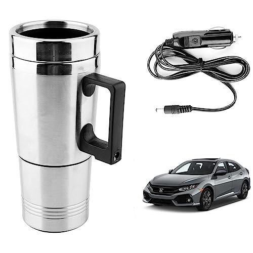 Image of Oshotto 12V Stainless Steel Car Heating Kettle /Mug, Travel Friendly electric Tea /Coffee maker Compatible with Honda Civic 2019-2026 (300ml) - Silver