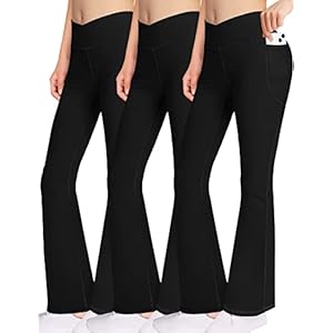 Girls Bootcut Yoga Pants with Pockets – V Cross High Waist Flare Workout Dance Leggings for Teen Girls