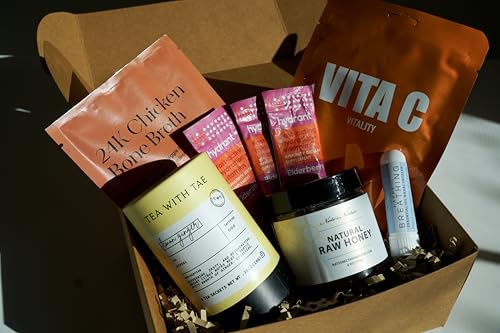 The Comebak Kit - Feel Better Box A Gift Basket for Women and Men — A Care Package with Tea, Honey, Electrolytes, Sinus inhaler, Soup, Vitamin C Face Mask | Self Care Package for Her, Him, Get Well.