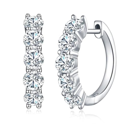 AnuClub Moissanite Hoop Earrings, 3cttw D Color Round Cut Hoop Earrings, 925 Sterling Silver With GRA Certificate