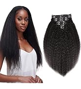 VIIYEESS Kinky Straight Clip In Hair Extensions Real Hair Extensions Clip in Human Hair for Black...