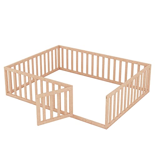 Ball & Cast Queen Size Montessori Bed with Fence and Door,Toddler Floor Bed Frame W/Safety Guardrails,Wooden Playhosue Bed for Girls and Boys,No Box Spring Needed,Natural by Ball & Cast - Image 4