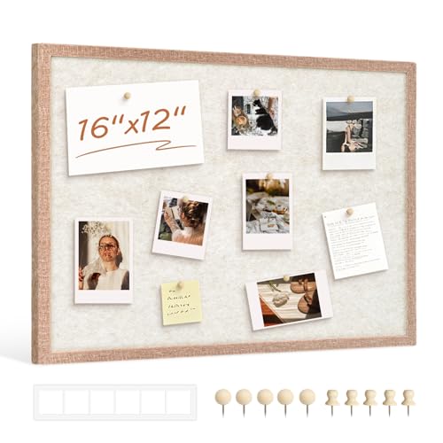 DOLLAR BOSS Felt Framed Bulletin Board 16'' x12'' 1PC Small Cork Boards for Walls Cute Lightweight Aesthetic Corkboard for Office Home Decor College Dorm Room Photo Display with 10 Pins, Beige