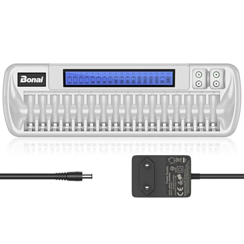 BONAI Akku Ladegerät 18 Slot Universal Schnelles Batterieladegerät LCD Smart Akkuladegerät Intelligent Battery Charger für AA AAA 9V Block NI-MH/NI-CD Wiederaufladbare Batterien BONAI Akku Ladegerät 18 Slot Universal Schnelles Batterieladegerät LCD Smart Akkuladegerät Intelligent Battery Charger für AA AAA 9V Block NI-MH/NI-CD Wiederaufladbare Batterien