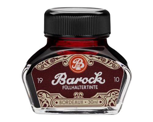 Barock 1910 Bordeaux Writing Ink, Writing Ink for Fountain Pens, Glass Nibs, Rollerball Pens, Fountain Pen Ink in Ink Bottle, 30 ml, Red
