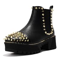 Cape Robbin Women's Platform Combat Boots Pull-on Ankle Booties, Studded Goth Punk Boots with Spiky Design & Chunky Heel (Spiky) - Black Gold Size 10