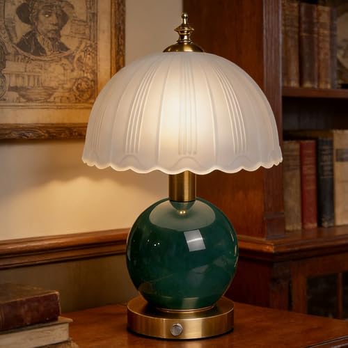 GUANBAY Living Room Vintage Ceramic lamp,12 inch Modern Rechargeable Touch