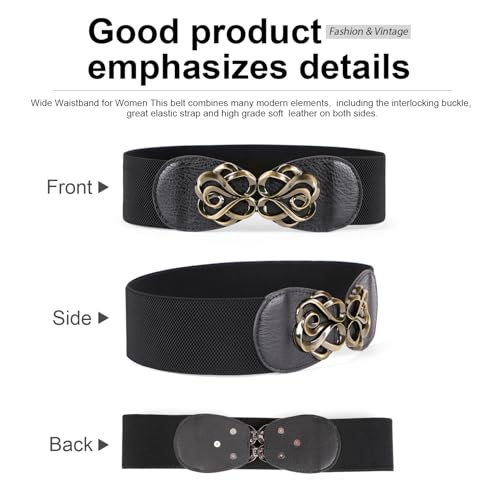 JASGOOD Women Stretchy Belts for Dresses Vintage Elastic Wide Waist Belts 4 Pack 2.36" Wide3