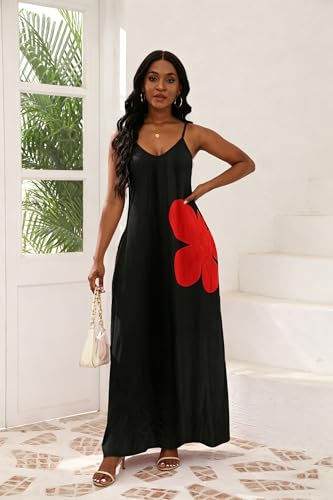 Image of vunahzma Womens Casual Fashion Sleeveless Plus Size Loose Long Sexy Maxi Dress with Pockets